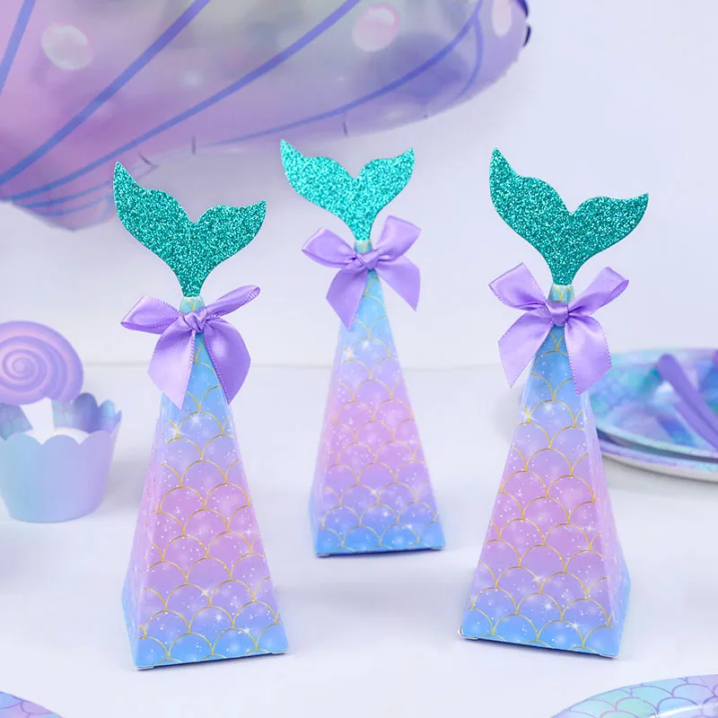 

10pcs Mermaid Tail Paper Candy Box Wedding Gift Packaging Bags Mermaid Birthday Party Decoration Kids Favor Baby Shower Supplies