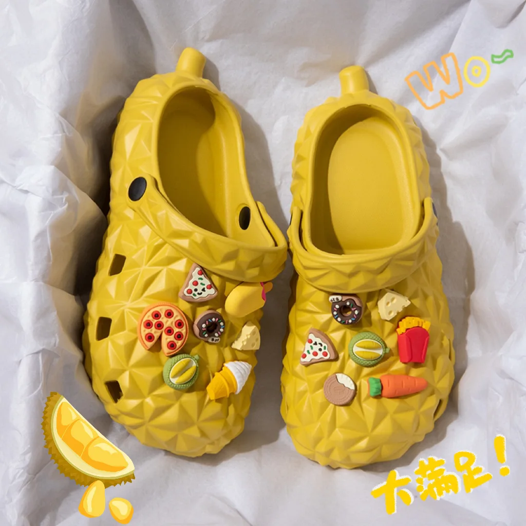 

Couple Hole Shoes 2023 New Simple Outdoor Beach EVA Slippers Creative Durian Sandals Custom