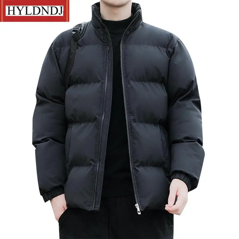 Men Cotton Padded Heavy Coat Stand Collar Solid Parka Korean Style Winter Jacket Warm Outwear Windbreak College Lovers Clothing
