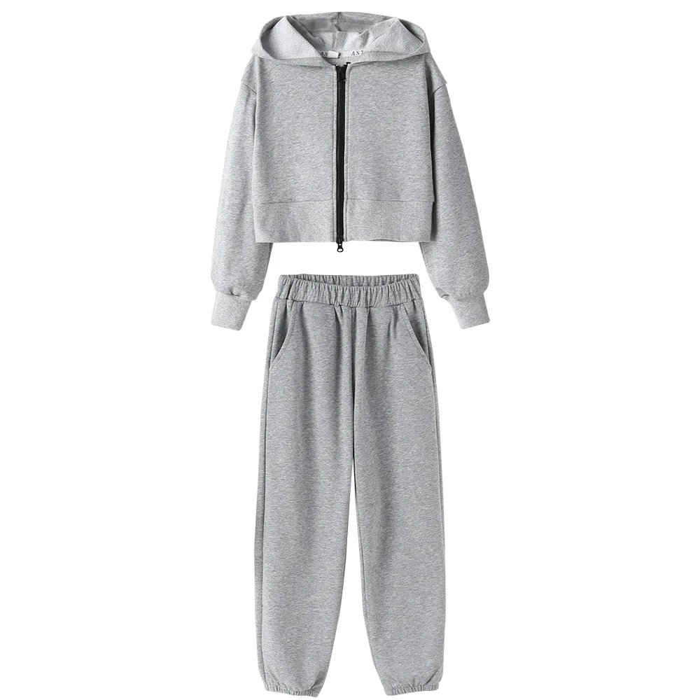

Autumn Children's Sports Suits Cotton Hooded Coat and Jogger Pant Fashion Teenage Zipper Clothes Set Pure Tracksuits Toddler New