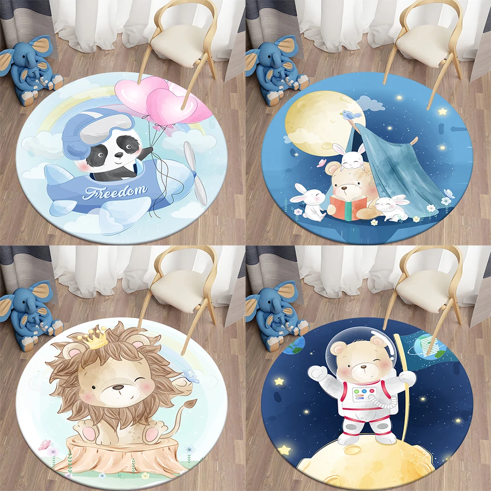

Customizable Non-slip Cartoon Pattern Rug for Bedroom Living Room Children's Bathroom Kitchen Rug Cute Animal Pattern Round Rug