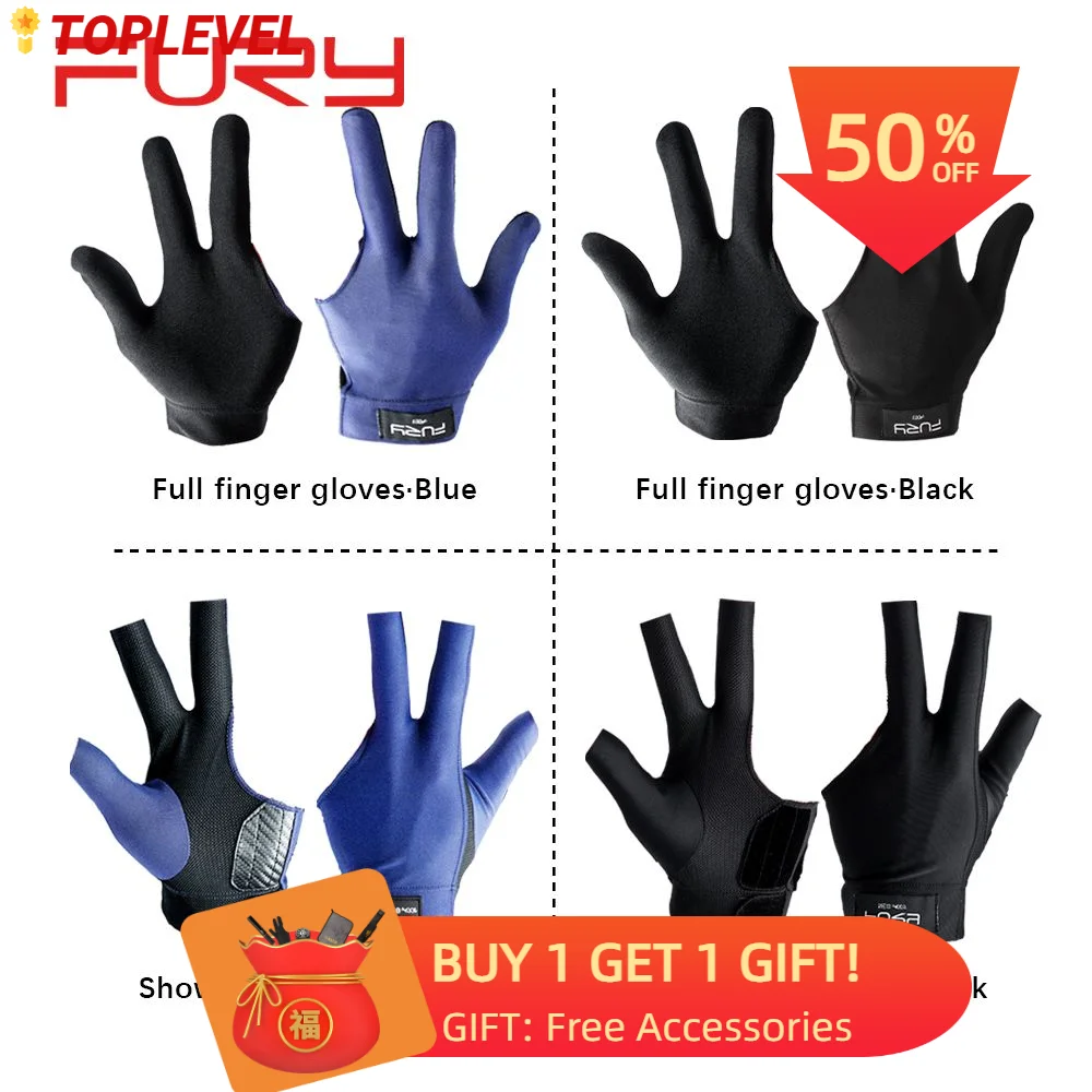 

Original FURY Gloves Billiard Gloves Blue/Black Non-slip Lycra Fabric Pool Gloves Snooker Glove Billiard Accessories