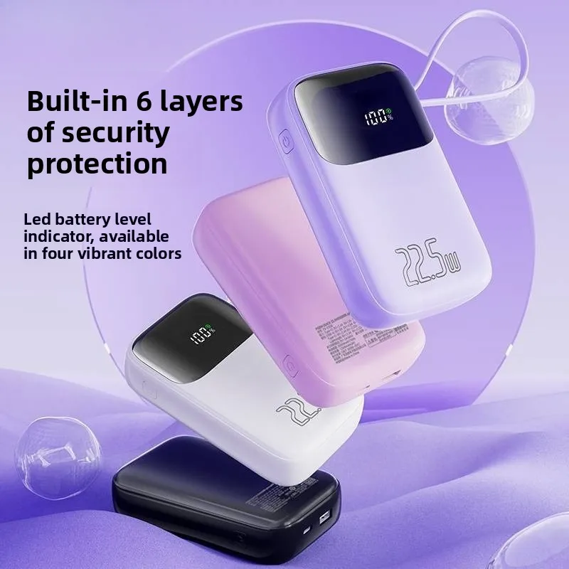 Фото Портативное зарядное устройство (Power Bank) 22.5W 20000mAh с большой емкостью и встроенным кабелем для iPhone и Android: мини-павербанк для быстрой зарядки №4