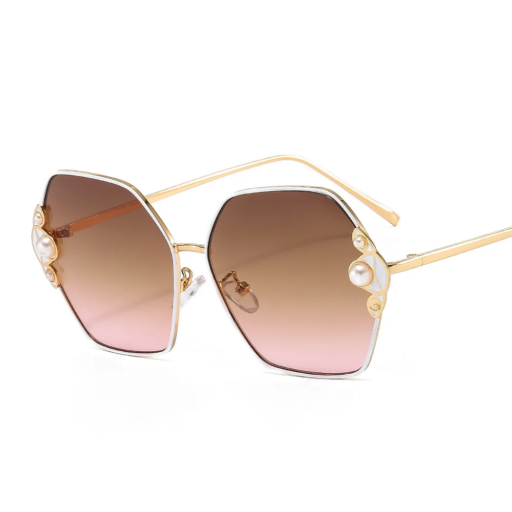 

New Metal Irregular Glasses Pearl Women's Sunglasses Retro Gorgeous Avant-garde Temperament Anti Ultraviolet Sunglasses UV400