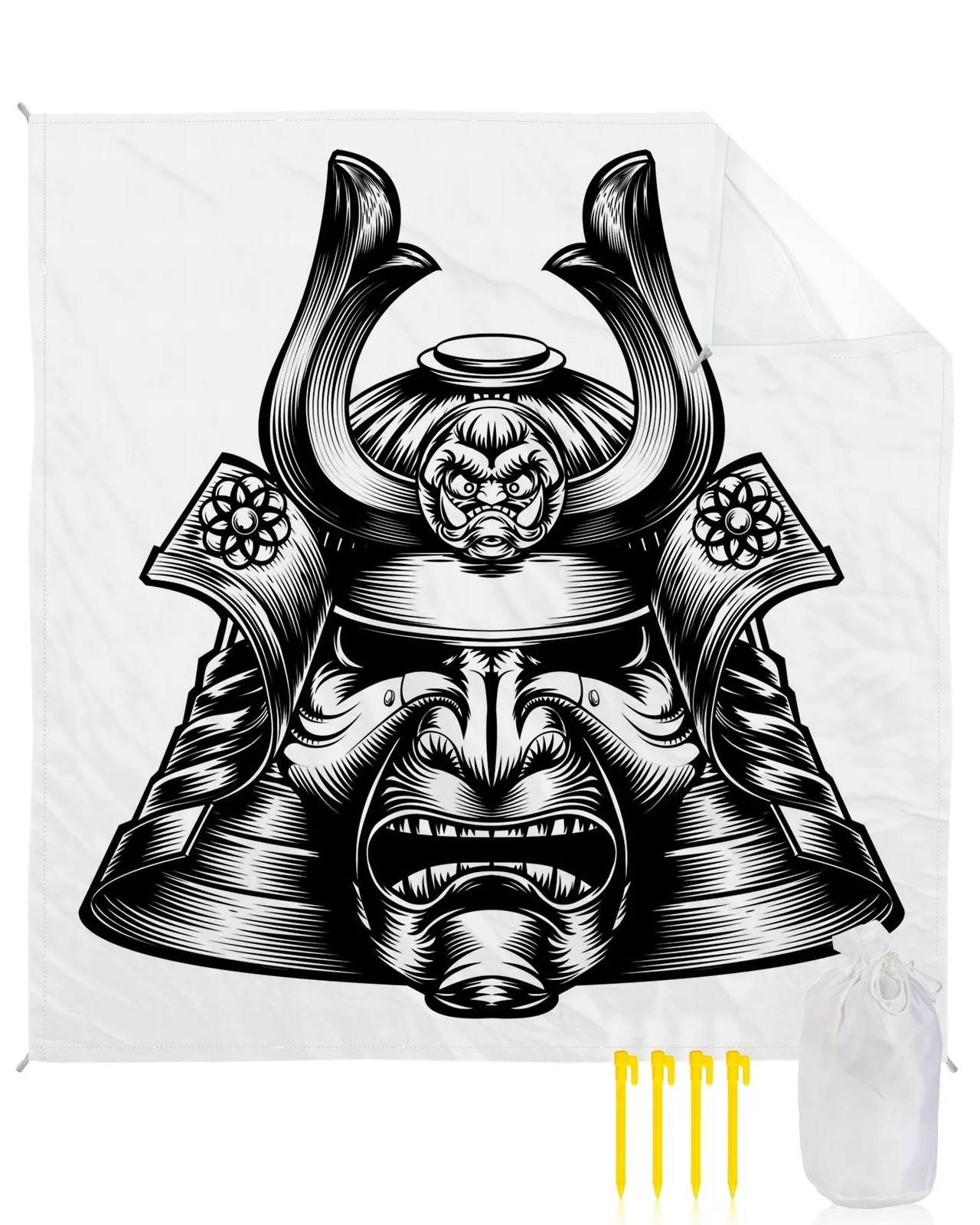 

Japanese Style Samurai Helmet White Waterproof Beach Blanket Camping Mat Portable Outdoor Picnic Mat Sand Beach Mat