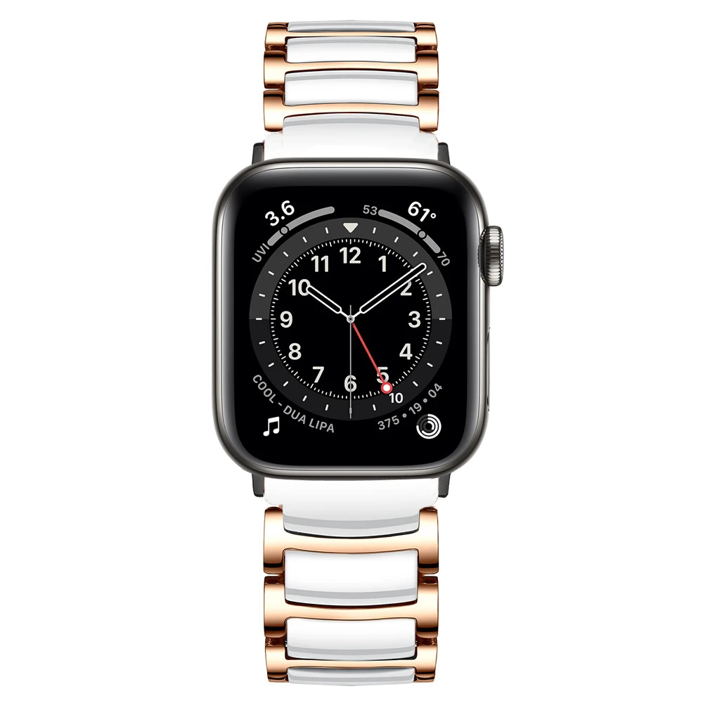 luxury Ceramics Stainless Steel Strap for apple watch 44mm 40mm 45mm 41mm band Business Bracelet for iwatch series 7 6 SE 5 4 3