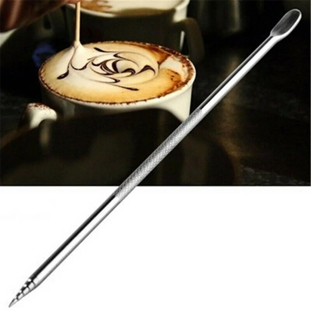 

1pcs Stainless Steel Pull Flower Needle Fancy Latte Coffee Hook Flower Carve Stick Flower Needle Pen Barista Decorating Tools