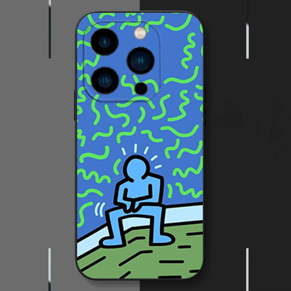 Чехол для телефона Artist K-Keith H-Haring iPhone 12 11 13 14 15 16 Max Pro Plus черный мягкий силиконовый