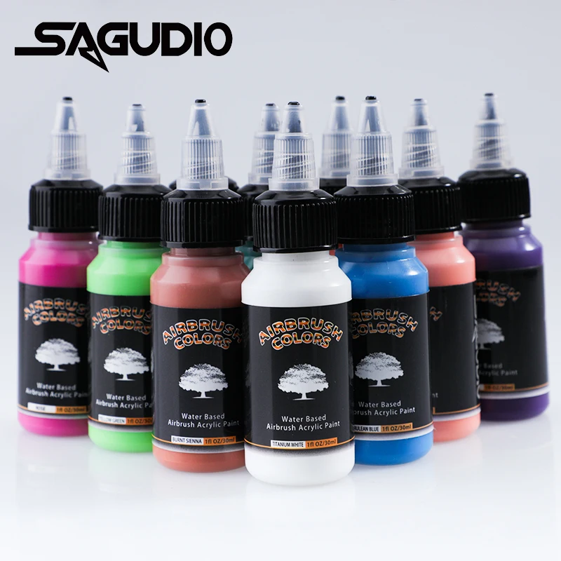 

SAGUD 30ml Airbrush Acrylic Paint Set 18 Different Colors to Choose for Beginner Wood Art Painting Stencils Paint DIY Tools