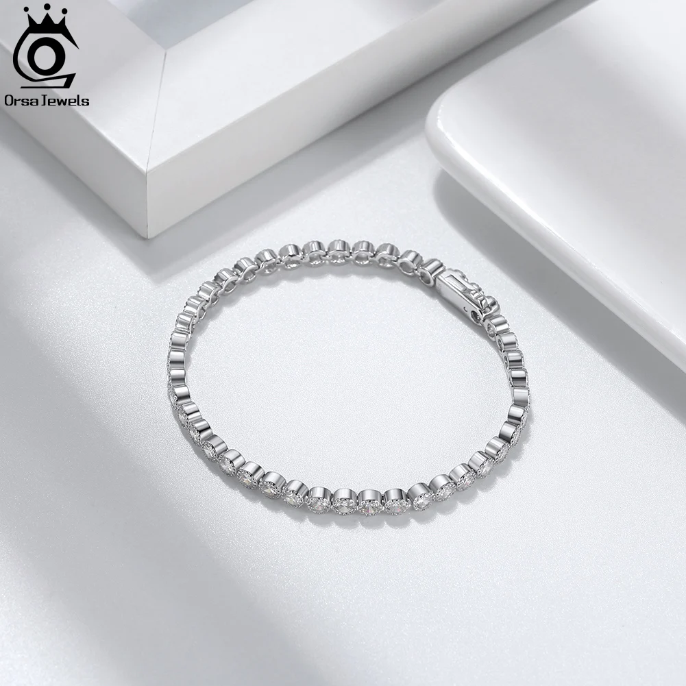 ORSA JEWELS S925 Серебряный браслет для тенниса мужчин и женщин 2 мм 3 4 циркониевая