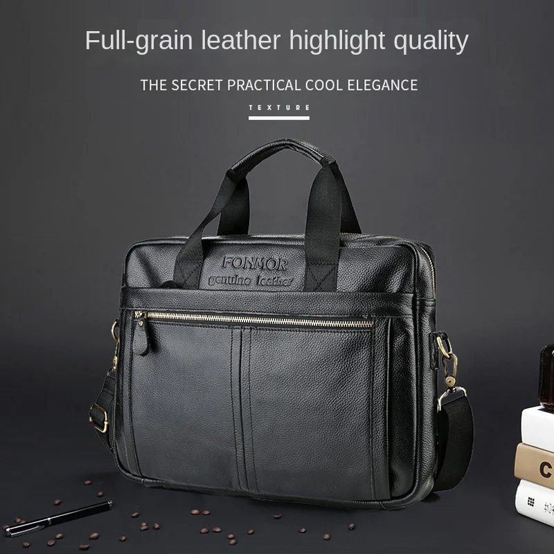 Men's Bag Genuine Leather Men's Briefcase for 15 Inch Laptop A4 Document Business Laptop Bag Crossbody Shoulder Bag Work Package
