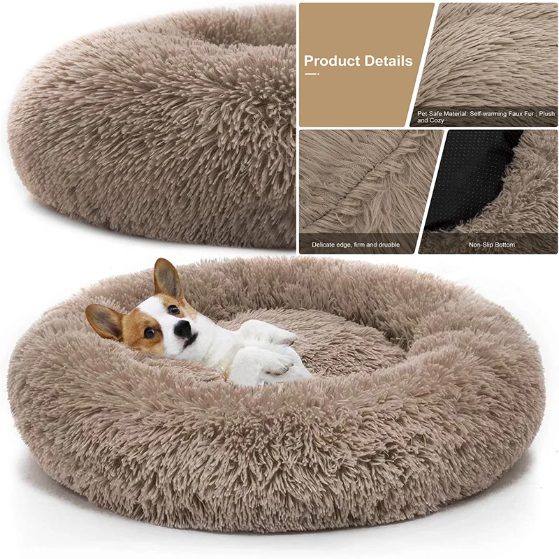 Buy 70cm cão de estimação cama confortável donut cuddler redondo canil cão ultra macio lavável cão e gato almofada cama inverno quente sofá venda
