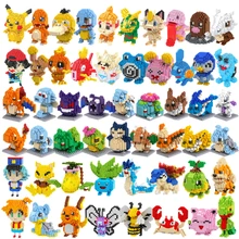 61 스타일 포켓몬 블록 작은 만화 미니 블록 피카추 리자몽 Eevee Mewtwo 애니메이션 조립 액션 모델, 인형 완구