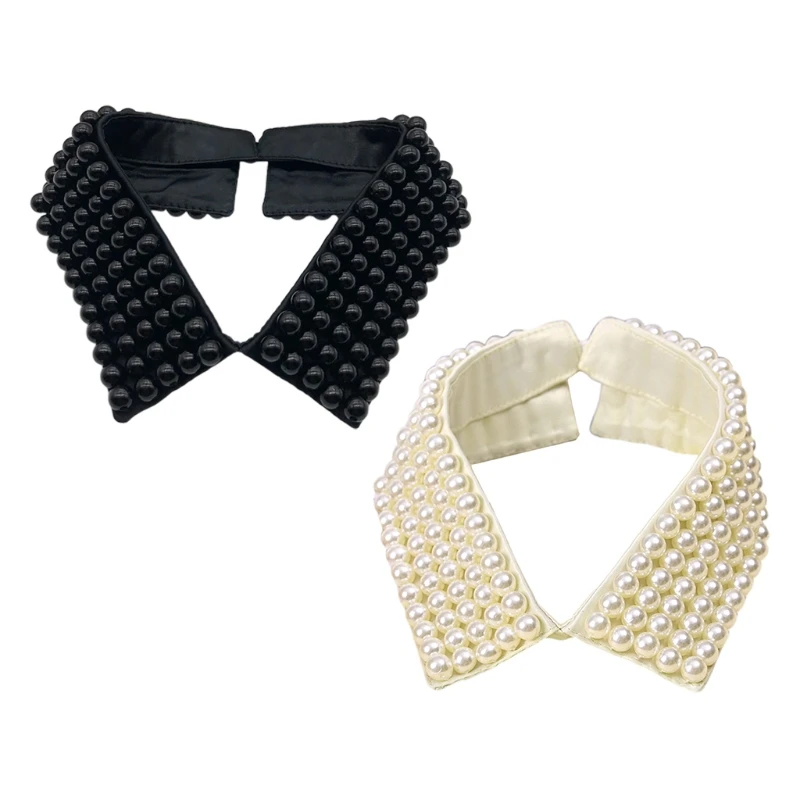 

Women Retro Handmade Beading Faux Pearls Layers Bib Lapel Fake Collar Jewelry Detachable Necklace Choker Cloth Drop Shipping