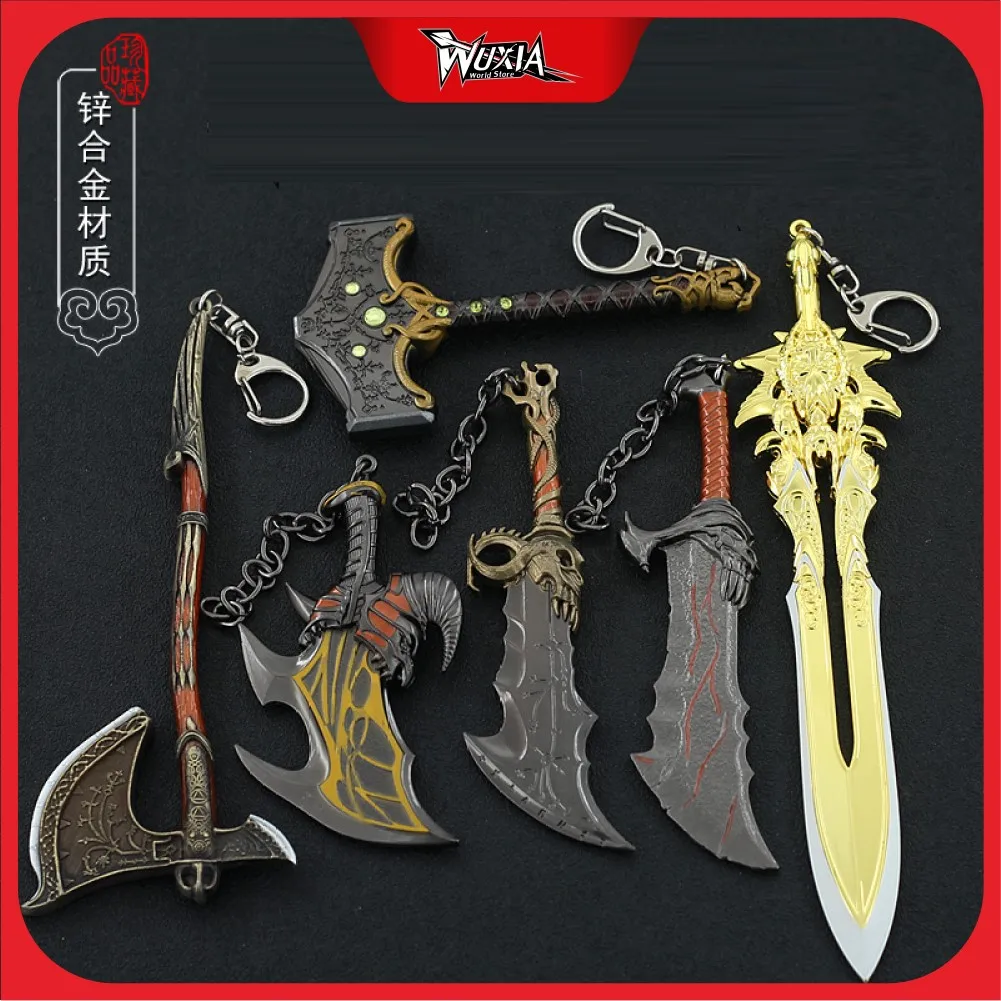 

God of War Weapon Kratos Leviathan Axe Blades of Chaos Ghost of Sparta Game Swords Katana Keychain Model Kid Toys Christmas Gift