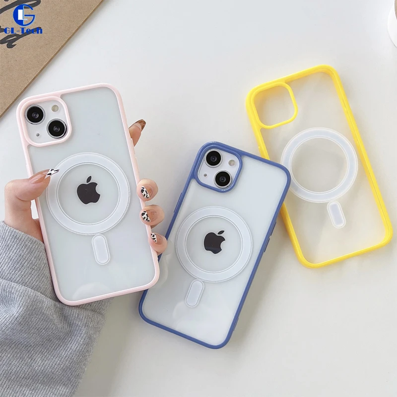 

Macaron Fashion Candy Color Frame Clear Back Phone Case for iPhone 13 12 11 Pro XS Max X XR Magsafe Magnetic Wireless Charging