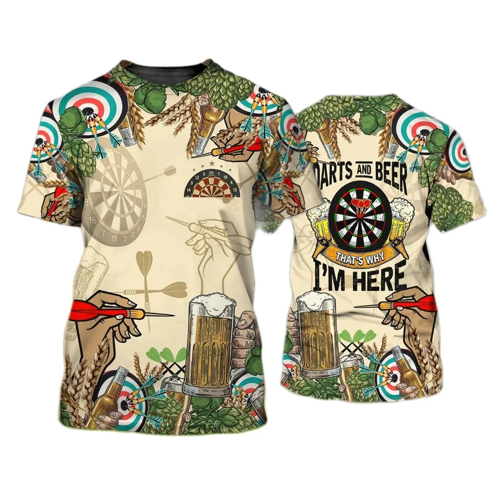 

Мужская футболка с принтом "пиво" and Darts, Повседневная рубашка с коротким рукавом и круглым вырезом на заказ, Модный Свитер оверсайз, уличная одежда