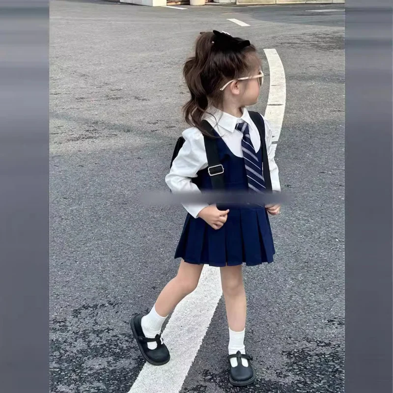 Hnq-весеннее новое платье для девочек в стиле преппи из двух частей с длинным