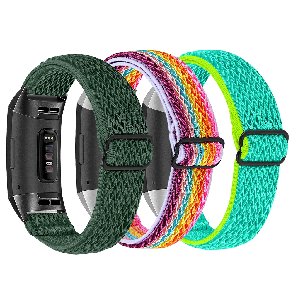 Essidi New Nylon Elastic Bracelet Band Loop For Fitbit Charge 5 4 3 2 Woven Sports Watch Wrist Strap For Fitbit Charge 3 4 se