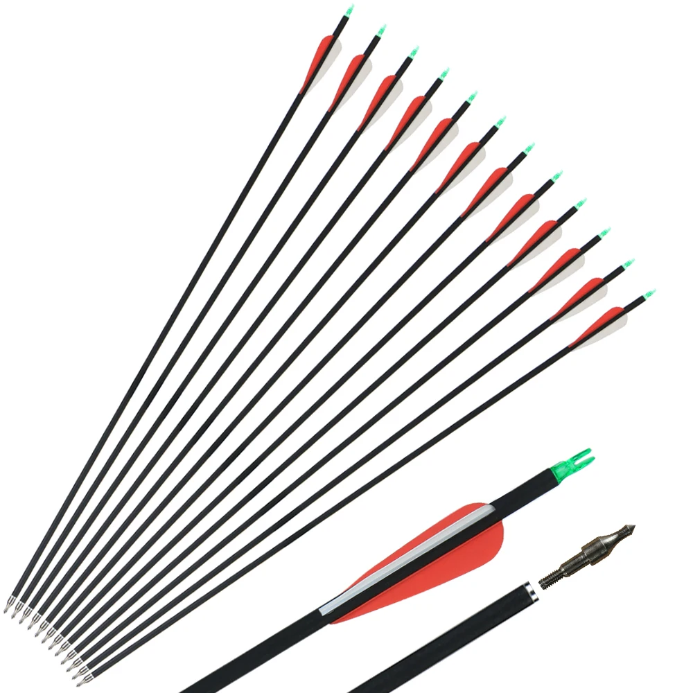 

6/12/24 Pcs 30/32 Inch Carbon Arrow Spine 500 with Replaceable Arrowhead for Compound and Recurve Bow Practice Archery Hunting