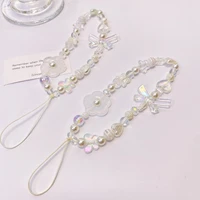 creative resin transparent bow flower practical lanyard acrylic geometric beaded mobile phone chain female exquisite accessories