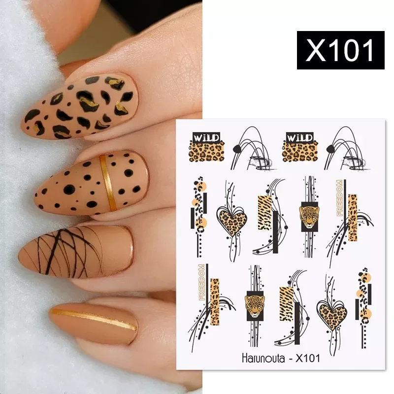 

Leopard Abstract Line Nail Water Sticker Decals Valentine's Day Flowers Sliders Decoration For Autumn Nail Design