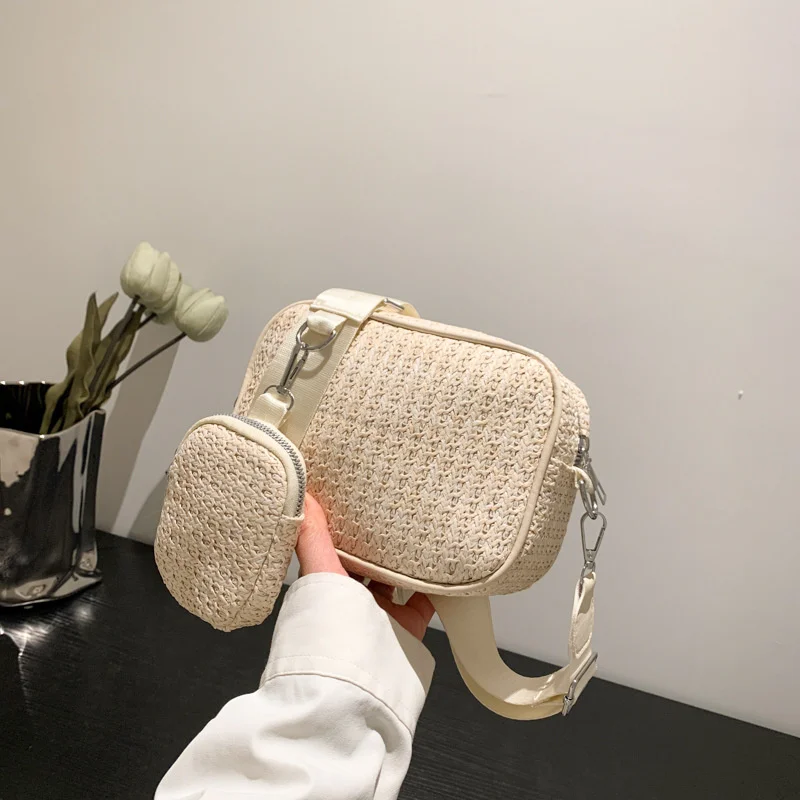 

New Women's Bag Summer Straw Crossbody Bags for Women Casual Female Bag Purse Fashion Casual Wide Strap Shoulder Bag Handbag