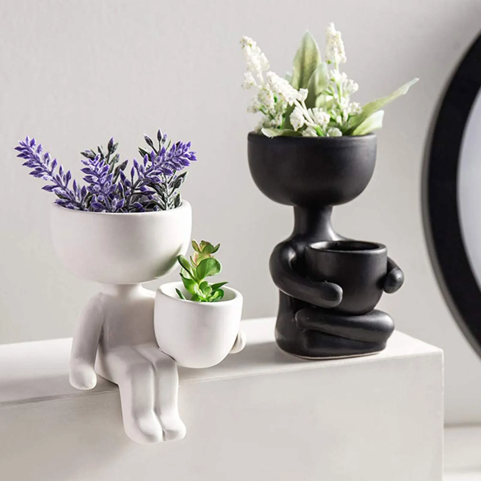 

Nordic Ceramic Flowerpots Humanoid Creative Crafts Decoration Home Office Living Room Mini Flower Arrangement Ornaments