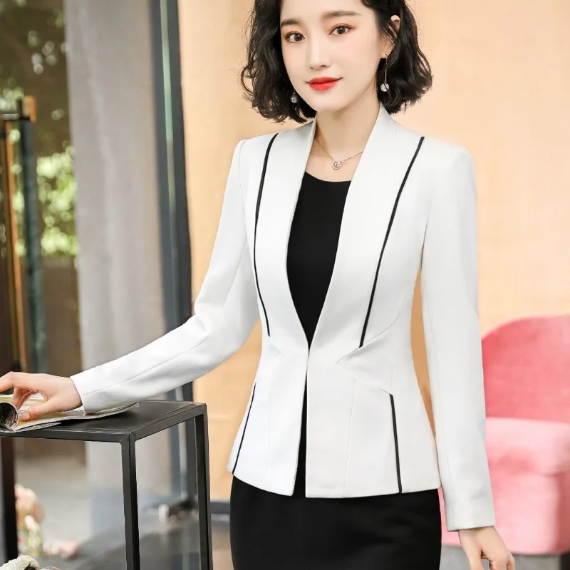2022 White Women Formal Dress Suit Ladies Elegant Business Office Wear Blazer Suits Long Sleeve Blazer Jacket Dresses Plus Size