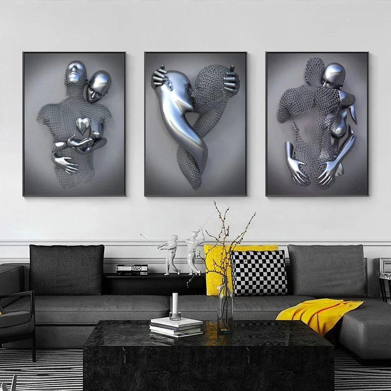Figura de Metal, estatua artística, pintura en lienzo, carteles abstractos románticos e impresiones, imágenes de pared, Cuadros modernos Para sala de estar y salón