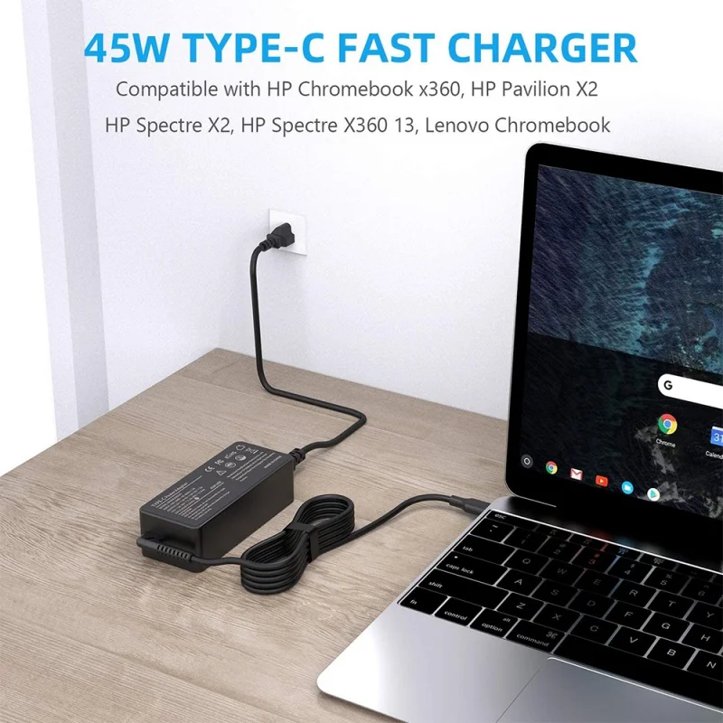 

45W USB-C Laptop Charger for HP Chromebook X360 Spectre X360,Acer Samsung Chromebook,Dell Chromebook XPS, Power Adapter Supply
