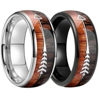 fashion mens golden stainless steel ring hawaiian koa wood abalone shell inlay dome engagement ring mens wedding band jewelry