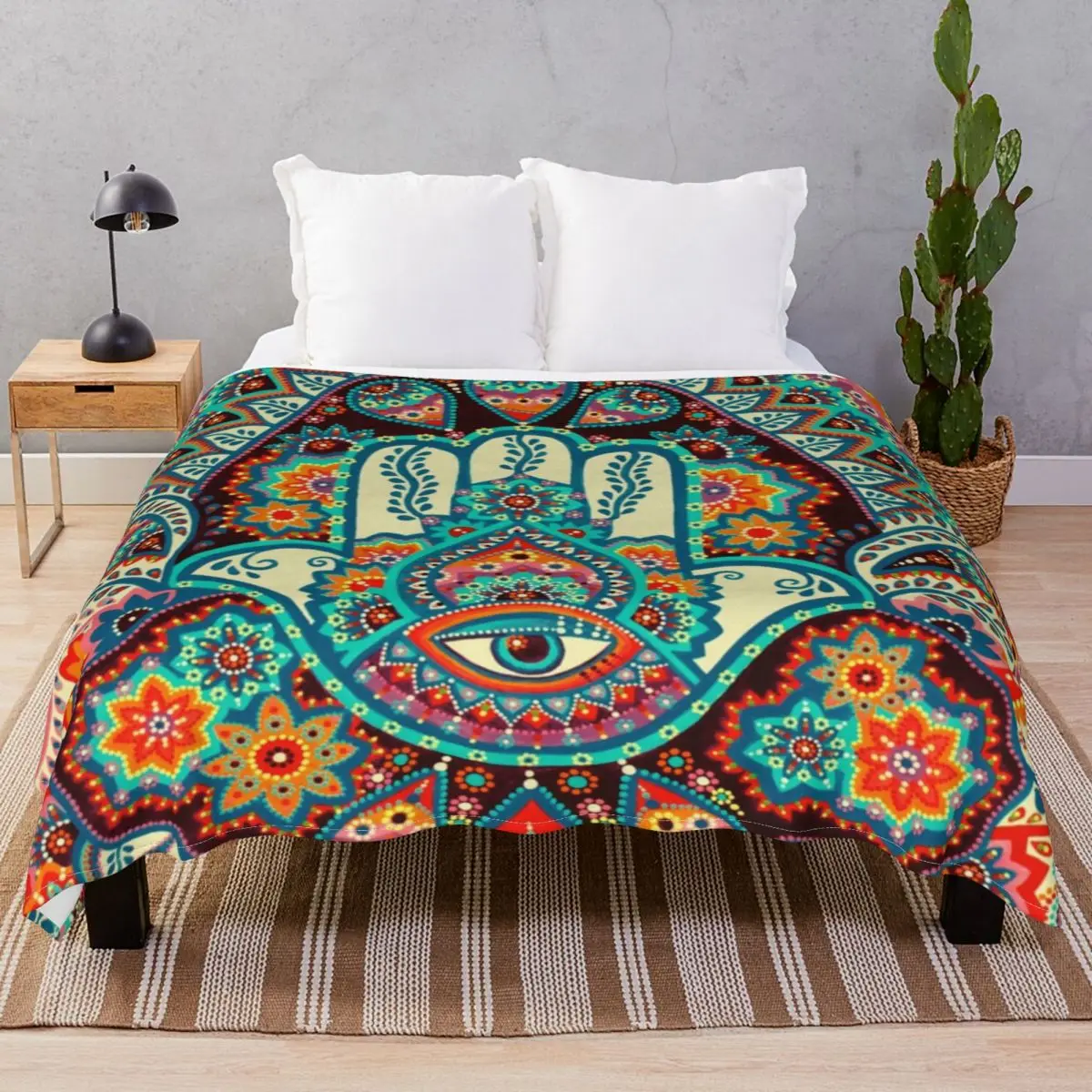 Hamsa Hand Blankets Fleece Plush Print Lightweight Thin Throw Blanket for Bedding Sofa Camp Office