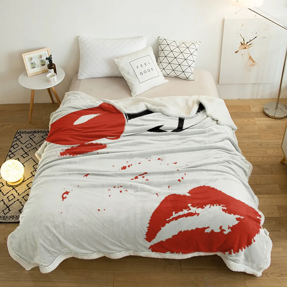

Red Lipstick Cosmetic Lips White Lamb Cashmere Fleece Blanket Home Bed Sofa Winter Sherpa Bedding Kids Thick Bedspread