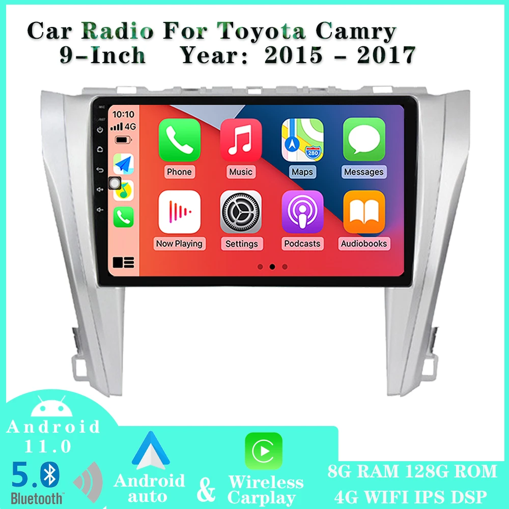 

Магнитола на Android 11 для Toyota Camry 2015-2017, автомобильная стереосистема с Bluetooth, видео, мультимедийный DVD-плеер, GPS-навигация, Carplay, 4G, Wi-Fi