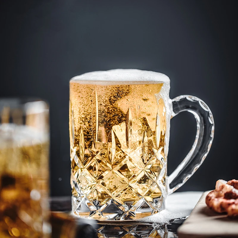 

Crystal Glass Beer Mug Oversized Beer Cup Drinkware For Bar Creative Home Glass with Handle