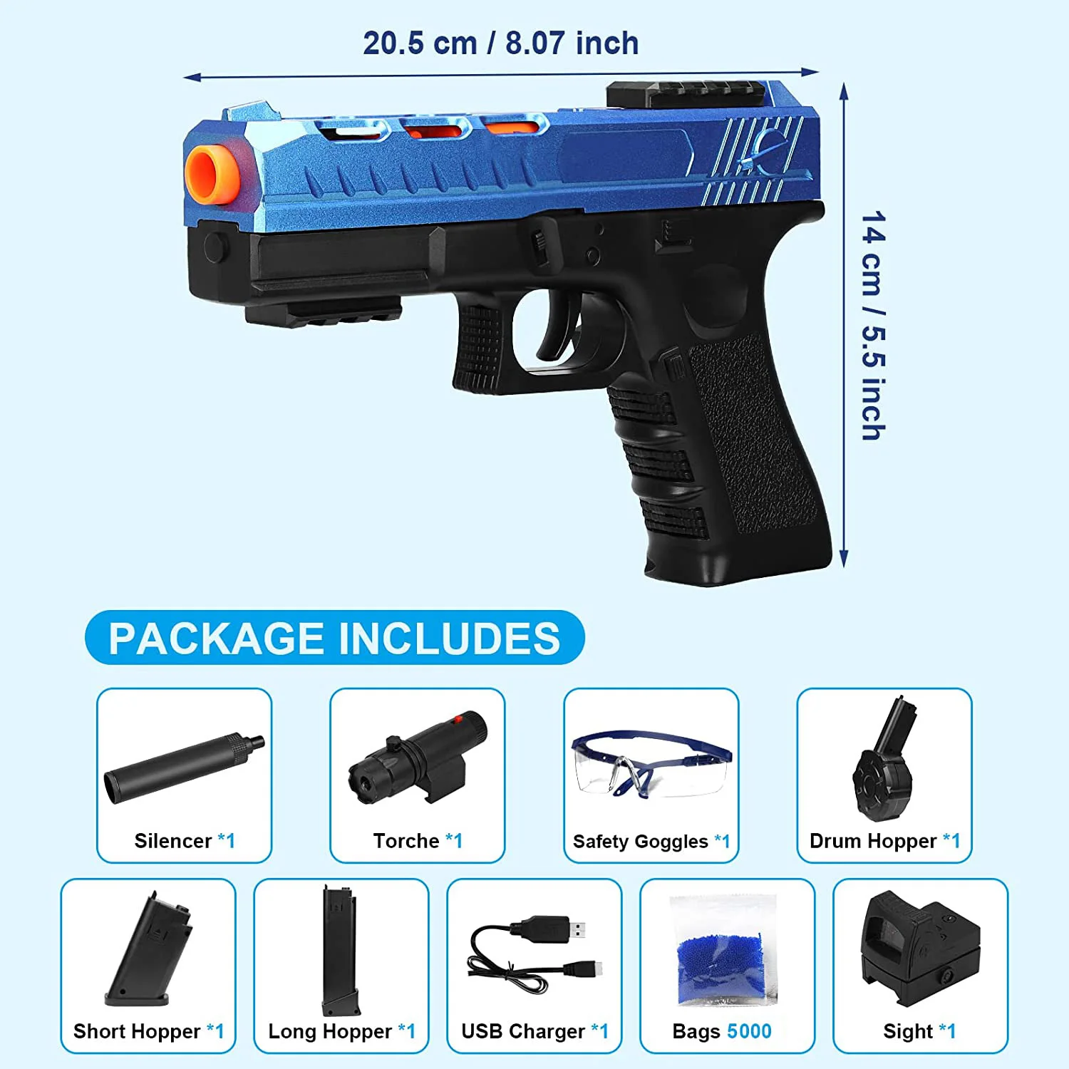 

Glock Electric Splatter Gun Gel Ball Blaster Toy Pistol With 10000 Eco-Friendly Water Beads Goggles Outdoor CS Game Kids Toys