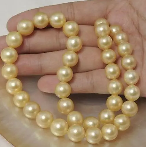 AAA+ 8-9MM ROUND SOUTH SEA GOLDEN PEARL NECKLACE 18INCH 925silver