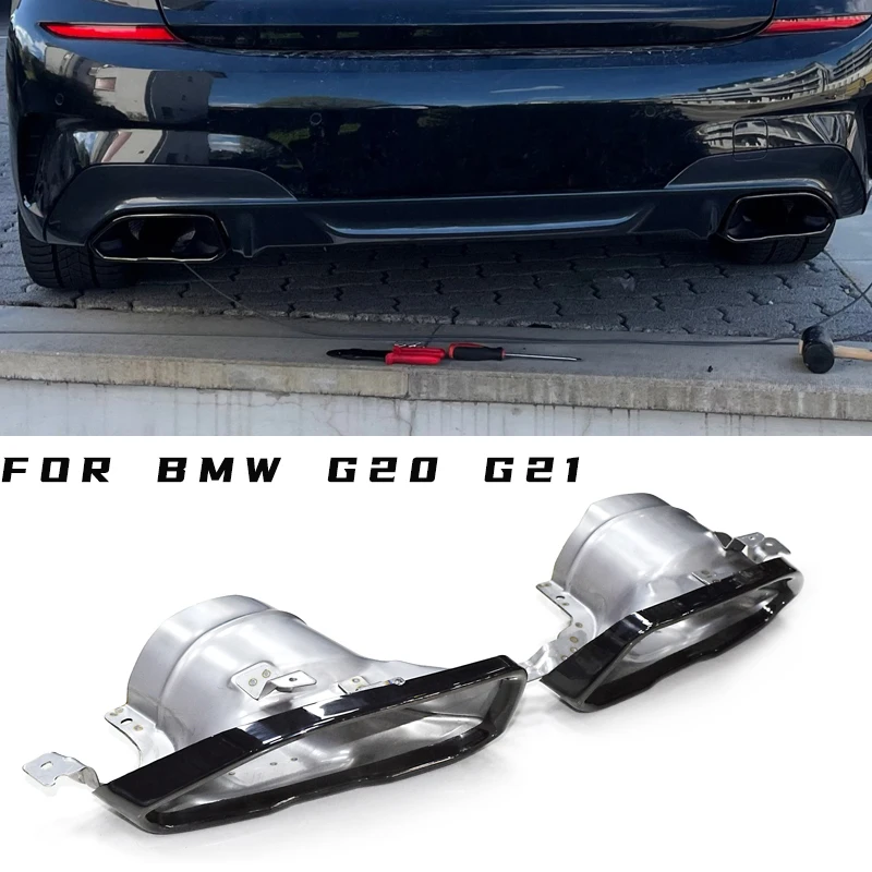 

1 пара автомобильных наконечников выхлопной трубы 304 нержавеющая сталь квадратная выхлопная труба для BMW G20 G21 M340i 330i 3 серии 2019 2020 наконечник ...