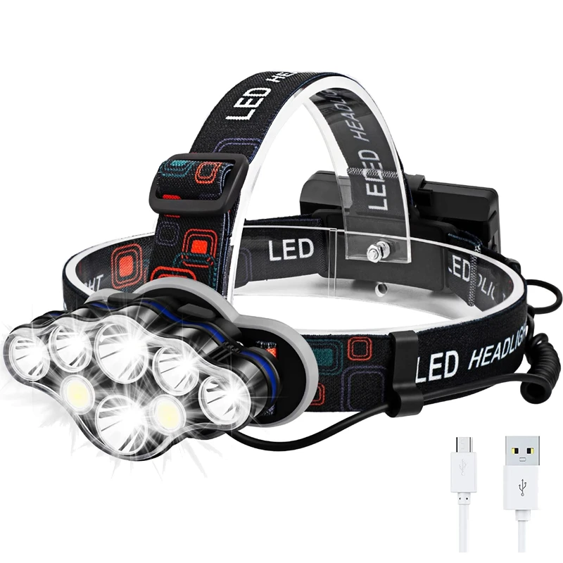 

Super Bright 8 LED Headlight Rechargeable,Waterproof Adjustable LED Headlight,For Adults Camping,Fishing,Cellar,Outdoors