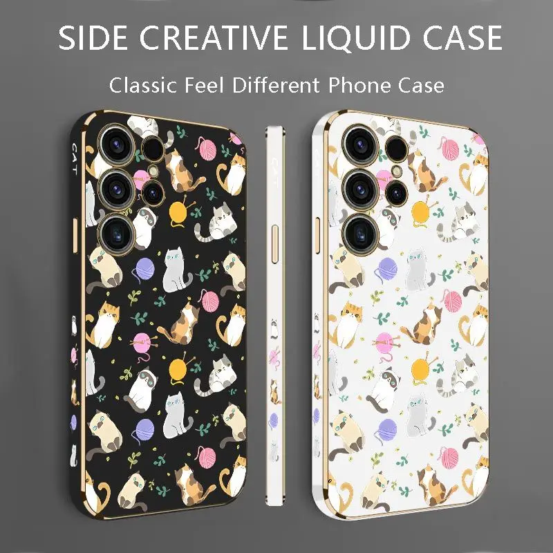Simple Cat Pattern Luxury Plating Phone Case For Samsung Galaxy S23 S22 S21 S10 S9 S8 Plus Note 20 ultra 10 Plus Cover