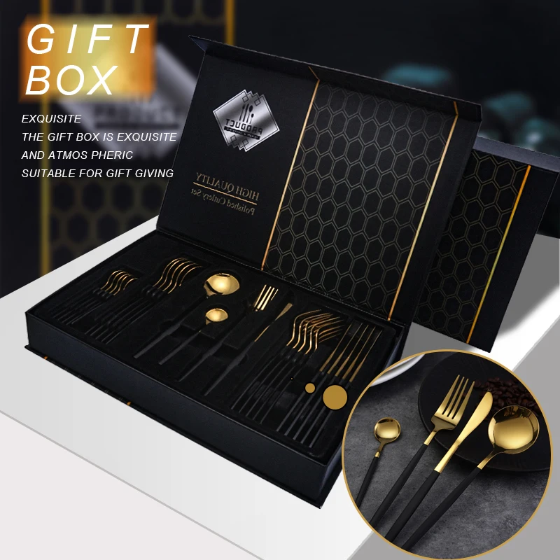 

24pcs Gift Box Dinnerware Set Sliverware Stainless Steel Dinnerware Set Knife Fork Spoon Flatware Set Dishwasher Safe Tableware