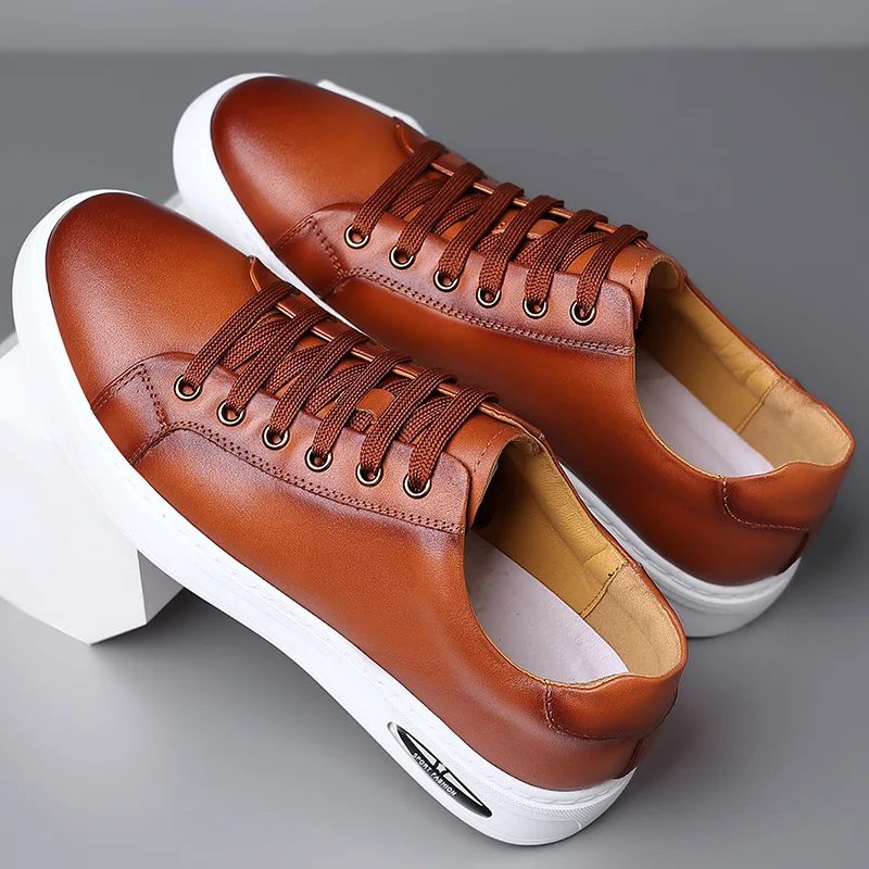 Leather white shoes all match breathable athleisure shoes fashion trend board shoes soft soled men's shoes