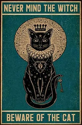 Плакат на Хэллоуин, ведьма Остерегайтесь кошки, жестяной знак в ретро стиле пиво Миллер бар ден, картина на Хэллоуин, жестяной знак