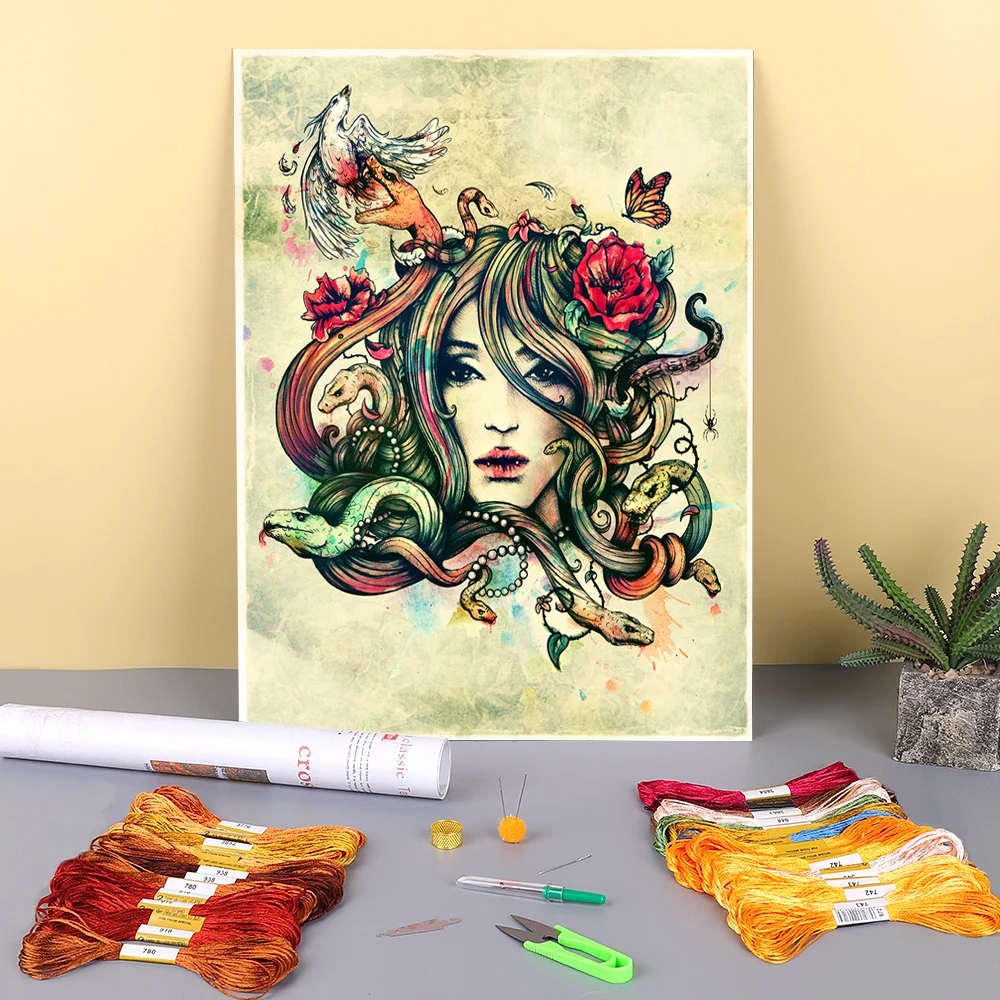 

Unknown Beauty Before Death Printed Fabric 11CT Cross Stitch Set DIY Embroidery DMC Threads Painting Sewing Craft Sales