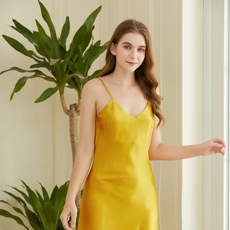 

Прямая ночная рубашка из искусственного шелка женская летняя юбка на бретелях с V-образным вырезом пикантная длинная Пижама тонкая домашня...