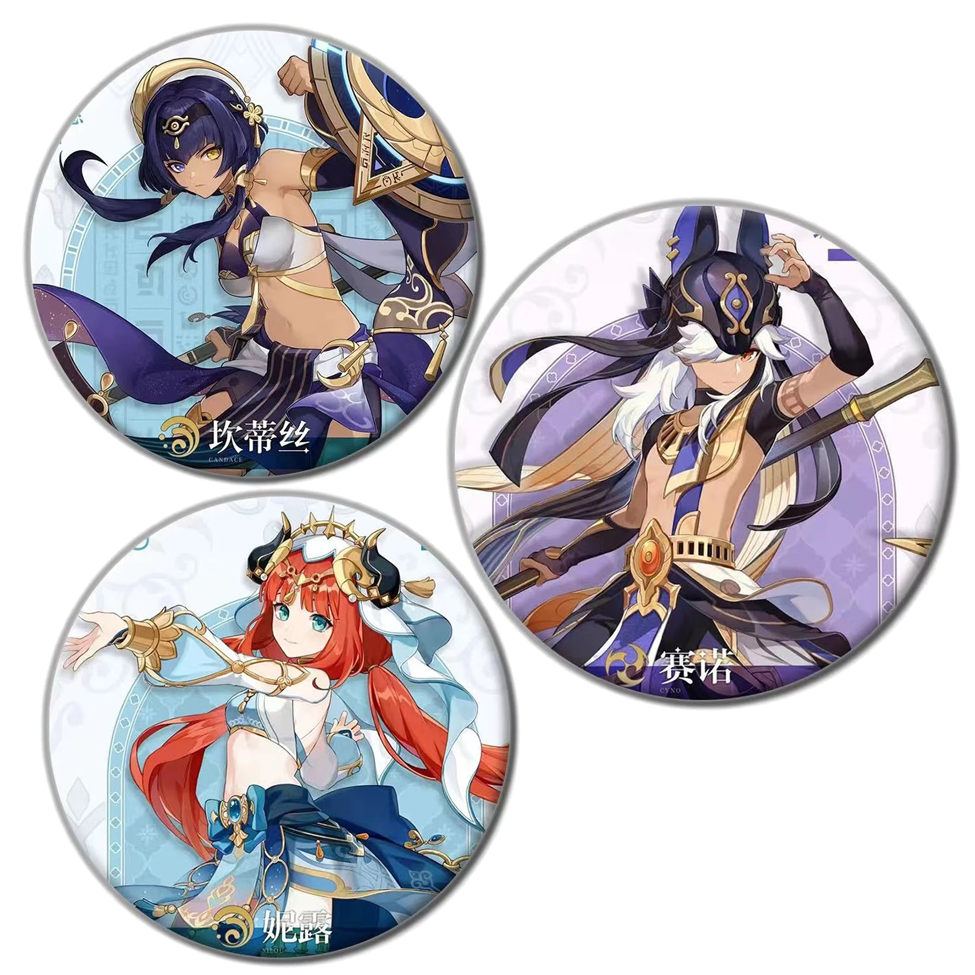 

Genshin Impact Game Pins Anime Figure Nilou Candace Cyno Badge Cosplay Accessories for Clothes Backpack Decoration Fans Gift