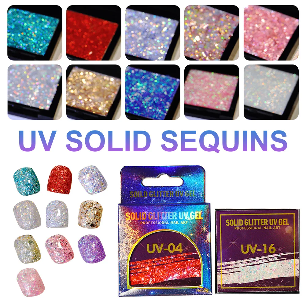 

8ml Uv Solid Sequins Nail Art Reflective Glitter Gel Gel Polish Holographic Low Odor 3d Diy Manicure Decorations