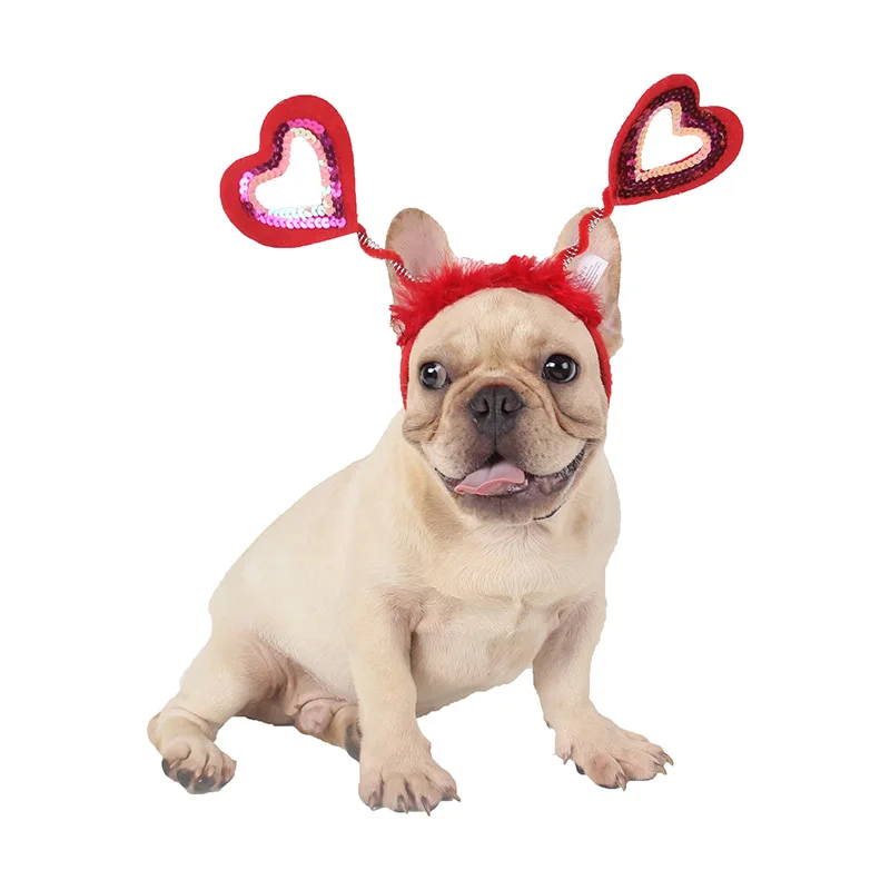 Heart Shape Headband for Pets Red Color Winter Furry Cat Dog Christmas Head Wear 2022 New Style Husky French Bulldog Accessories