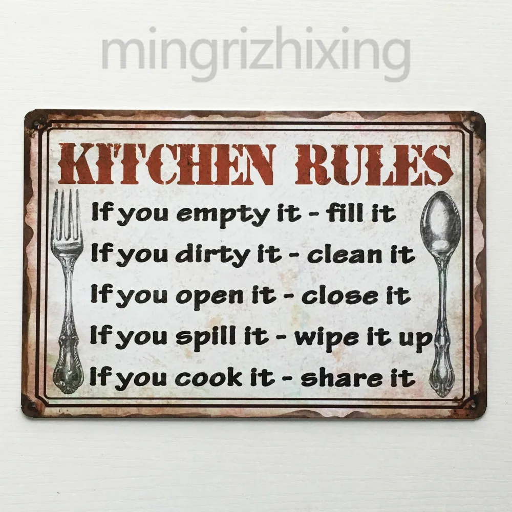 

Кухонные правила, ретро металлический жестяной знак, винтажная железная настенная наклейка, табличка, табличка, цвет металлик (посетите наш...